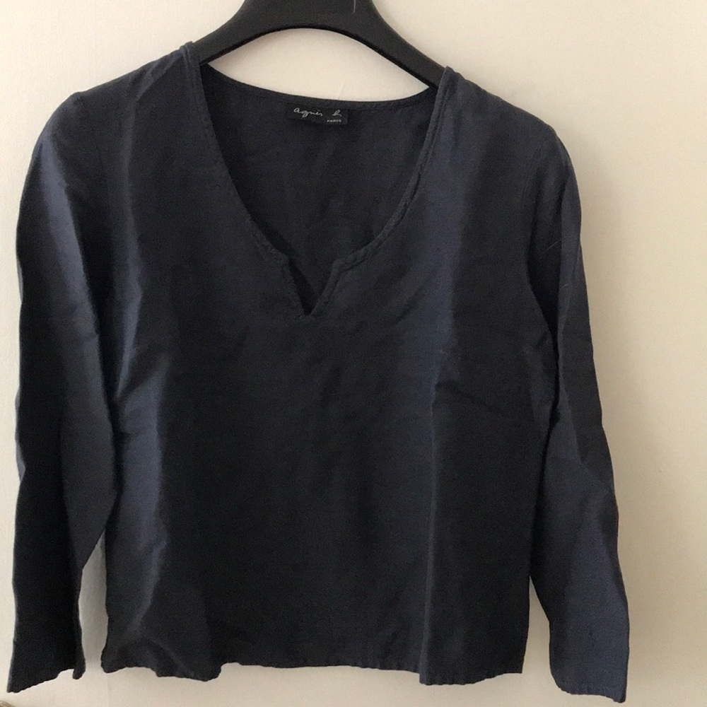 Agnes B Paris Black Linen Top